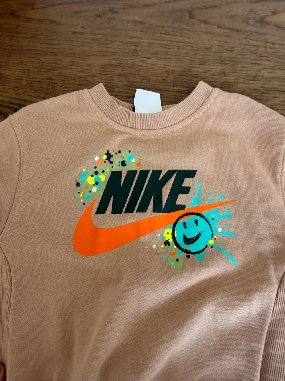 Nike Kids Tan Crewneck Sweatshirt with Colorful Graphic